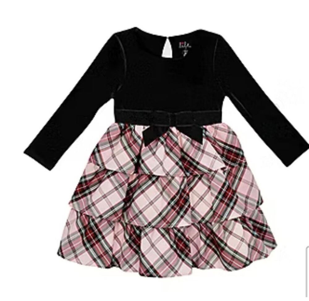 NEW! Lilt Girls Layered Pink Plaid Ruffle Holiday Christmas Dress Size 3T